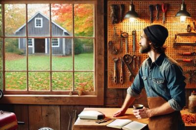 Man in shop late fall